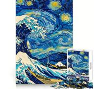 Rompecabezas Ola Estrellada de Van Gogh y Hokusai, 1000 Piezas para Adolescentes Juguete Estimulante para la lógica, Juego Relajante, Arte de Borde Premium, Coleccionable 38x52cm