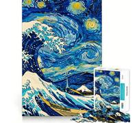Rompecabezas Ola Estrellada de Van Gogh y Hokusai, 1000 Piezas para Adolescentes Juguete Estimulante para la lógica, Juego Relajante, Arte de Borde Premium, Coleccionable 38x52cm