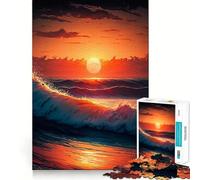 Rompecabezas Olas al Atardecer en el Océano 1000 Piezas Diversión para Desarrollar la Memoria Bordes Lisos Encaje Forma Divertida de Llenar Tiempos Libres (38x26cm)