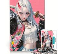 Rompecabezas Oni Samurai Girl de 1000 Piezas para Adolescentes Juguete Relajante con Bordes Ajustados Regalo Premium (50x75cm)
