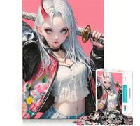 Rompecabezas Oni Samurai Girl para Adolescentes, 1000 Piezas, Juego Inteligente, Tiempo en Familia, patrón de ensamblaje, elección de Deseos de Santa Claus (38x52cm)