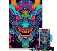 Rompecabezas Oni Yokai para Adultos, Color Turquesa neón, 1000 Piezas, Juguete de lógica Afilada, antiestrés, Arte de Corte preciso, Coleccionable (38x26cm)