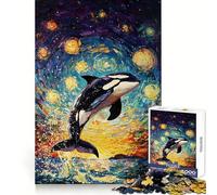 Rompecabezas Orca bajo Cielo Estrellado de 1000 Piezas para Adultos Juguete cognitivo para Fortalecer los Lazos afectivos Patrón de ensamblaje Artículo de Santa Claus (50x75cm)