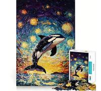 Rompecabezas Orca bajo Cielo Estrellado de 1000 Piezas para Adultos Juguete cognitivo para Fortalecer los Lazos afectivos Patrón de ensamblaje Artículo de Santa Claus (50x75cm)