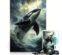 Rompecabezas Orca Saltando en la Tormenta para Adultos, 1000 Piezas, Fortalece la Memoria, Vínculo Familiar, Bordes Limpios, Regalo de Cumpleaños (38x26cm)