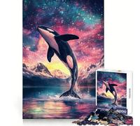 Rompecabezas Orca Saltando hacia Las Estrellas, 1000 Piezas, para Adolescentes, Juguete cognitivo, pasatiempo Relajante, Borde Premium, Lista de Deseos de Santa Claus (38x26cm)