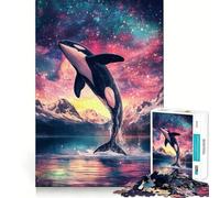 Rompecabezas Orca Saltando hacia Las Estrellas, 1000 Piezas, para Adolescentes, Juguete cognitivo, pasatiempo Relajante, Borde Premium, Lista de Deseos de Santa Claus (38x26cm)