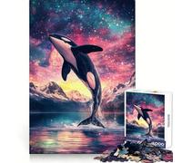 Rompecabezas Orca Saltando hacia Las Estrellas para Adultos 1000 Piezas Juguete de Lógica Fina Relajante Casual Bordes Limpios Pieza de Bellas Artes (38x52cm)