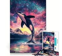 Rompecabezas Orca Saltando hacia Las Estrellas para Adultos 1000 Piezas Juguete de Lógica Fina Relajante Casual Bordes Limpios Pieza de Bellas Artes (38x52cm)