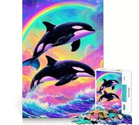 Rompecabezas Orcas Arcoíris Acuarela de 1000 Piezas para Adultos Juguete Inteligente Actividad en el Hogar Corte Preciso Arte Decorativo para Pared (38x52cm)