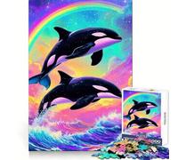 Rompecabezas Orcas Arcoíris Acuarela para Adultos, 1000 Piezas, Juguete de Lógica Fuerte, Alivia la Tensión, Borde Transparente, Regalo Premium (38x26cm)
