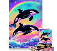 Rompecabezas Orcas Arcoíris Acuarela para Adultos 1000 Piezas Recall Upgrade Peaceful Time Tight Cut Santa Wish List (50x75cm)