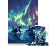 Rompecabezas Orcas bajo la Aurora Boreal, 1000 Piezas para Adolescentes, para Recordar Momentos de Tranquilidad, Corte Suave, Regalo Elegante (50x75cm)