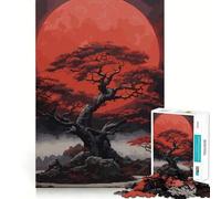 Rompecabezas Oscuro Árbol Luna Roja para Adolescentes 1000 Piezas Juguete de lógica Clara Disfruta despacio Corte Sorpresa de cumpleaños (38x26cm)