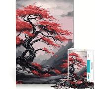 Rompecabezas Oscuro Árbol Luna Roja para Adultos 1000 Piezas Mejora la Memoria Juego en Grupo Patrón de Montaje Sorpresa de Navidad (38x52cm)