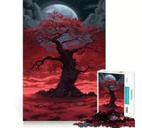 Rompecabezas Oscuro Árbol Luna Roja para Adultos 1000 Piezas Mejora la Memoria Juego en Grupo Patrón de Montaje Sorpresa de Navidad (38x52cm)