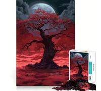 Rompecabezas Oscuro del Árbol de la Luna Roja de 1000 Piezas para Adolescentes Juguete para desarrollar la lógica, Divertido y Relajante Corte preciso Regalo artístico (50x75cm)