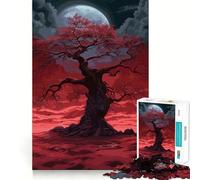Rompecabezas Oscuro y difícil Árbol de la Luna Roja para Adultos, 1000 Piezas Mejora la Memoria, relaja la Mente, Bordes Afilados, Regalo Elegante (38x26cm)