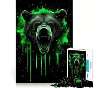 Rompecabezas Oso Enojado con Salpicaduras Verdes,1000 Piezas,Divertido,para estimular la concentración,Cortado con láser para un Ajuste, Actividad para Compartir con Seres Queridos (38x26cm)