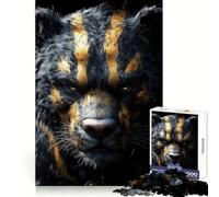Rompecabezas Oso Negro con Rayas Doradas 1000 Piezas para Adultos Concentración Habilidad Tiempo Bien Empleado Interconexión Bien Sorpresa de Navidad (38x52cm)