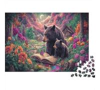 Rompecabezas Oso Negro Y Cachorro Leer Libro Stream Vida Silvestre Puzzle 1000 Piezas, Decoración del Hogar, para Adultos 38x26cm/1000pcs