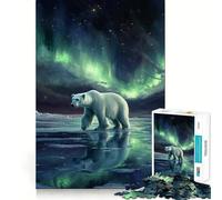 Rompecabezas Oso Polar Bajo la Aurora Boreal 1000 Piezas para Adolescentes Juguete Lógico Tren Luz Relajante Corte Suave Arte Decoración de Pared (50x75cm)