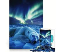 Rompecabezas Oso Polar Bajo la Aurora Boreal para Adolescentes 1000 Piezas Wise Think Toy Leisure Fun Clear Cut Wall Art Decor (38x52cm)