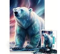 Rompecabezas Oso Polar Bajo la Aurora de 1000 Piezas para Adultos Refuerza la Memoria Ocio Diversión Calidad Borde Elegante Regalo (50x75cm)