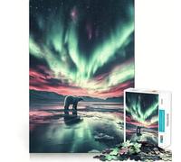 Rompecabezas Oso Polar en el Cielo Aurora, 1000 Piezas para Adultos, Juguete de Lógica, Tiempo Libre, Bordes Lisos, Regalo de Temporada (50x75cm)