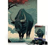 Rompecabezas Ox Ukiyo E Japón China 1000 Piezas para Adolescentes Recuerdo Impulso Tiempo Sereno Corte Suave Elegante Regalo (50x75cm)