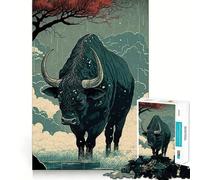 Rompecabezas Ox Ukiyo E Japón China 1000 Piezas para Adolescentes Recuerdo Impulso Tiempo Sereno Corte Suave Elegante Regalo (50x75cm)