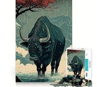 Rompecabezas Ox Ukiyo E Japón China de 1000 Piezas para Adolescentes Juego Inteligente de Rompecabezas Tiempo de Aprendizaje Imagen de Montaje Regalo Encantador (38x26cm)