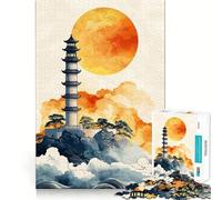 Rompecabezas Pagoda Atardecer para Adolescentes 1000 Piezas Juguete Intelectual Escapada de Calma Corte de Calidad Regalo de Temporada (50x75cm)