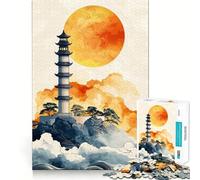 Rompecabezas Pagoda Atardecer para Adolescentes 1000 Piezas Mejora la Memoria Juego de Interior Montaje de Imágenes (38x26cm)