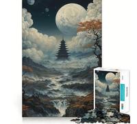 Rompecabezas Pagoda bajo la Luna Llena de 1000 Piezas para Adultos Juguete para ejercitar la Mente Tiempo Libre Diseño nítido Regalo increíble (38x26cm)
