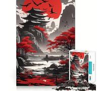 Rompecabezas Pagoda del Sol Rojo de 1000 Piezas para Adolescentes, Juguete de lógica Pura, Suave y Relajante, Pieza de Arte de Corte Limpio (50x75cm)