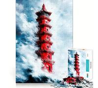 Rompecabezas Pagoda Roja en la Tormenta de 1000 Piezas para Adolescentes, de Pure Logic Toy, Suave, Relajante y con un Corte Limpio Pieza de Arte (38x52cm)