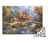 Rompecabezas Paisaje Cabaña Otoñal 1000 Piezas, Cabaña en el Arroyo, Desafío Ejercicio Cerebral, Cartón Reciclado, para Niños de 12+ Años, 70x50cm