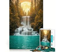 Rompecabezas Paisaje de Cascada y Bosque Iluminado por la Luna 1000 Recall Fun Play Tecnología Avanzada de Corte Láser Juguete de Entretenimiento para Interiores (38x52cm)