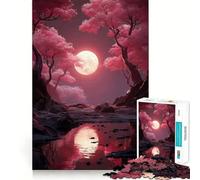 Rompecabezas Paisaje de cerezos en Flor Rosa a la luz de la Luna para Adolescentes 1000 Piezas Refuerza la Memoria Pasatiempo Tranquilo Borde de Calidad Regalo Festivo (50x75cm)