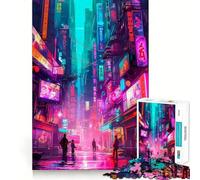 Rompecabezas Paisaje de Ciudad Nocturna de 1000 Piezas para Adolescentes Fortalece la Memoria, Alivia la tensión, Borde de Calidad, (38x26cm)