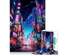 Rompecabezas Paisaje de Ciudad Nocturna de 1000 Piezas para Adolescentes Fortalece la Memoria, Alivia la tensión, Borde de Calidad, (50x75cm)