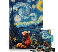Rompecabezas Paisaje de la Noche Estrellada del Panda Rojo para Adolescentes 1000 Piezas Mejora la Memoria Suave Relajante Corte Ligero Regalo Elegante (38x52cm)