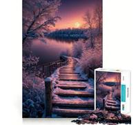 Rompecabezas Paisaje de Lago Invernal 1000 Piezas Entrenamiento Mental Diversión Corte Limpio Componentes Resistentes Ocio Cautivador para un Ambiente Acogedor en Interiores (38x52cm)