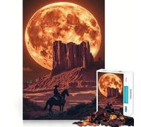 Rompecabezas Paisaje del Oeste con Vaquero y Luna 1000 Piezas Entrenamiento Mental Divertido Componentes Resistentes y Lisos Entretenimiento Cautivador para Interiores Acogedores (38x52cm)
