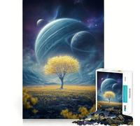 Rompecabezas Paisaje Espacial con árbol Dorado para Adultos, 1000 Piezas, Mejora la Memoria, Divertido Montaje de imágenes, Arte Coleccionable (38x52cm)