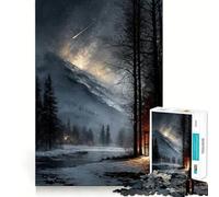 Rompecabezas Paisaje Invernal con cabaña y meteorito 1000 Piezas diversión cognitiva Troquelado de Alta precisión aliviar el estrés (38x26cm)