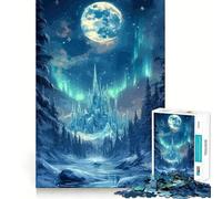 Rompecabezas Paisaje invernal con castillo de hielo y aurora boreal 1000 piezas para adolescentes Juego para estimular la mente Montaje firme y seguro Actividad nocturna divertida para toda la familia