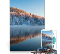 Rompecabezas Paisaje Invernal con Lago y Bosque 1000 Piezas Diversión para ejercitar la Memoria Bordes Lisos Encaje Forma Divertida de llenar Las Horas Libres (50x75cm)
