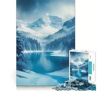 Rompecabezas Paisaje Invernal con Lago y montañas 1000 Piezas Juego de concentración Mental Corte de precisión Bordes Lisos Actividad Absorbente para Noches tranquilas (38x26cm)